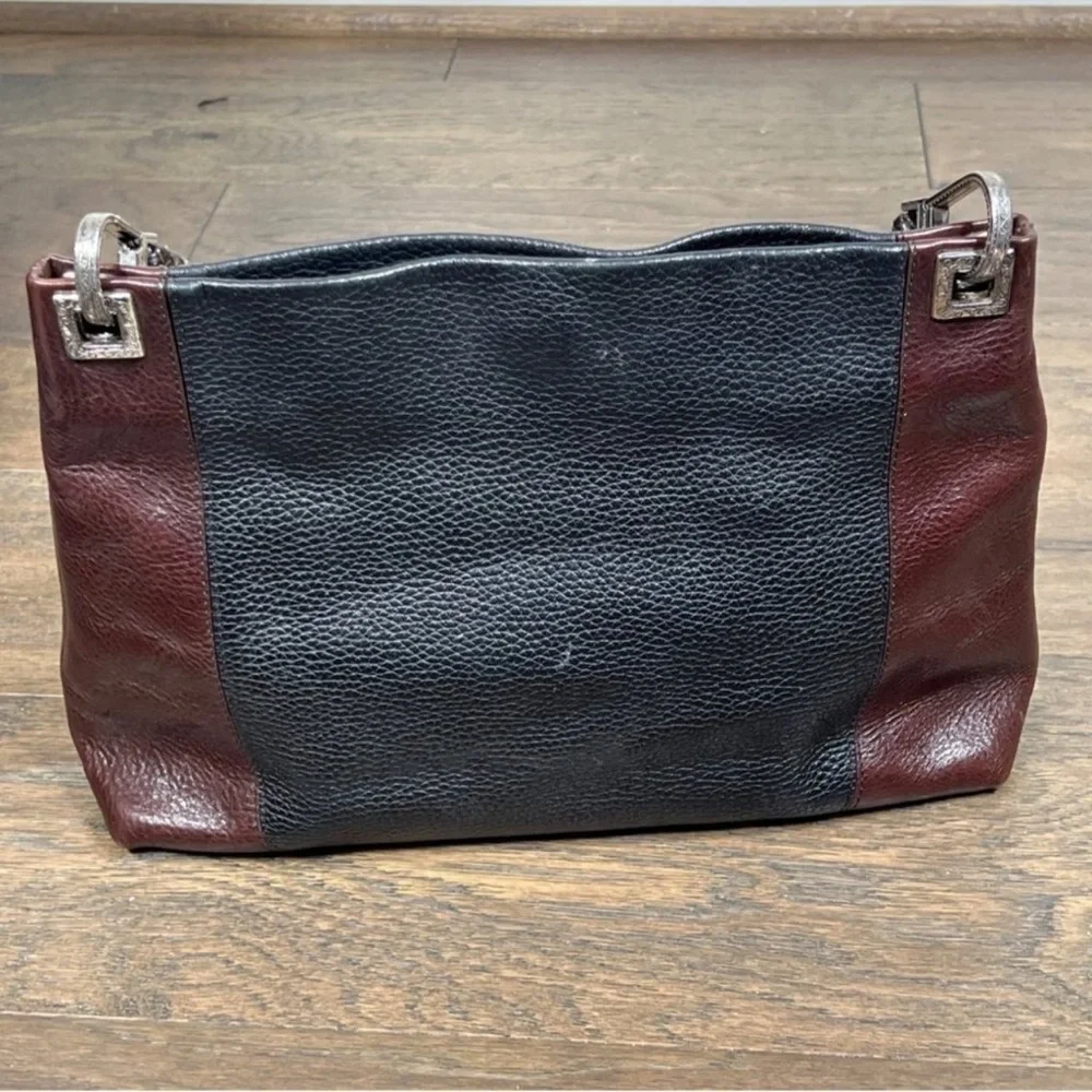 BRIGHTON Charlotte Two Tone Leather Shoulder Bag Black/Brown EUC